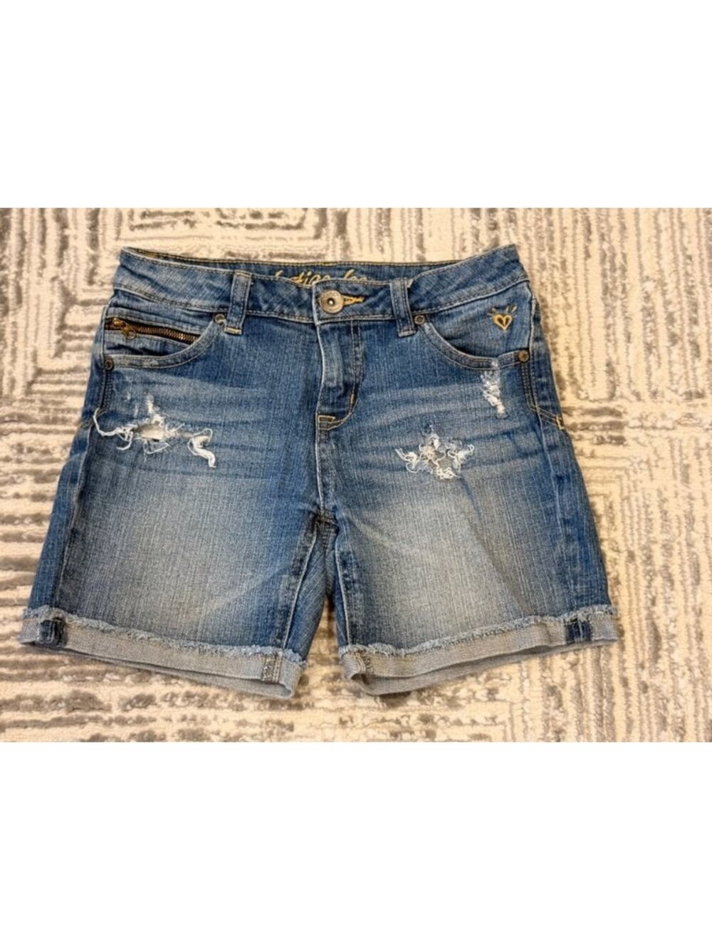 Justice girl's size 12 blue denim distressed jean shorts